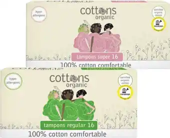 Coles Cottons Organic Regular or Super Tampons 16 Pack offer