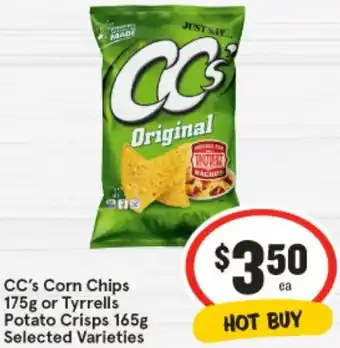 IGA CC's Corn Chips  or Tyrrells Potato Crisps offer