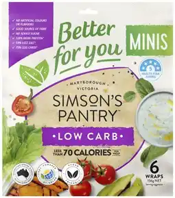 Coles Simson's Pantry Better For You Wraps Minis 6 Pack 156g offer