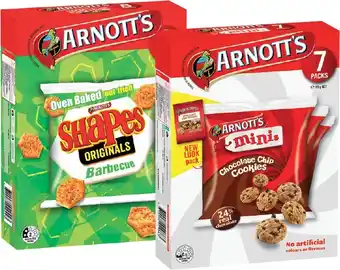 Coles Arnott's Multipack Shapes Crackers or Mini Choc Chip Cookies 175g-200g offer