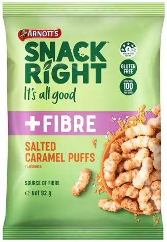 Coles NEW Arnott's Snack Right Salted Caramel Puffs 92g offer