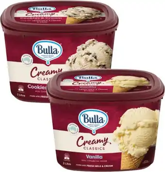 Coles Bulla Creamy Classic Ice Cream Tub 2 Litre offer