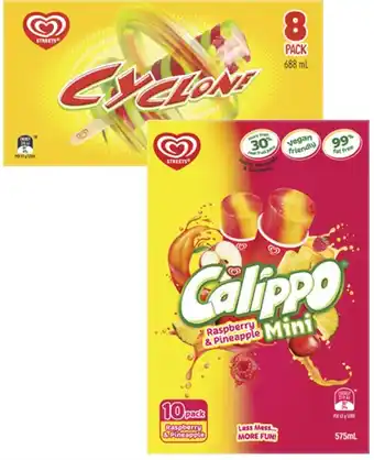 Coles Streets Calippo or Cyclone 8 Pack-10 Pack 575mL-688mL offer