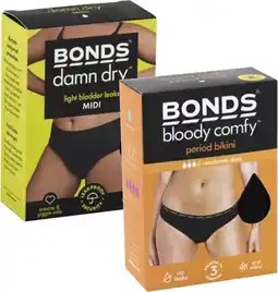 Coles Bonds Bloody Comfy Period Bikini or Damn Dry Underwear Assorted Sizes 1 Pack offer