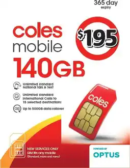 Coles Coles Mobile $195 Prepaid SIM offer