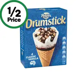 Woolworths Peters Drumstick Ice Cream 475-490ml Pk 4-6 – Excludes Plant Based – From the Freezer offer