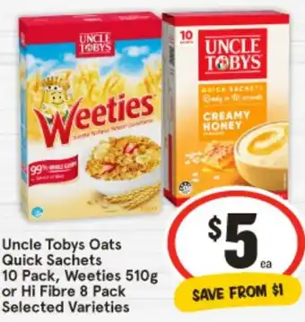 IGA Uncle Tobys Oats Quick Sachets offer