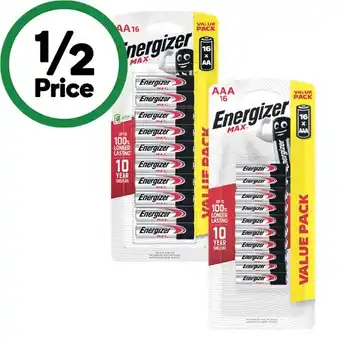 Woolworths Energizer Max Batteries AA or AAA Pk 16 offer