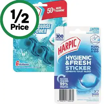 Woolworths Harpic Fresh Power Toilet Rim Block Pk 1 or Harpic Hygienic & Fresh Toilet Stickers Pk 2 offer