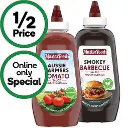 Woolworths MasterFoods Smokey Barbecue or Aussie Farmers Tomato Sauce 500ml offer