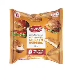 Woolworths Ingham’s Original or Spicy Buttermilk Chicken Burgers 600g offer