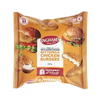 Woolworths Ingham’s Original or Spicy Buttermilk Chicken Burgers 600g offer