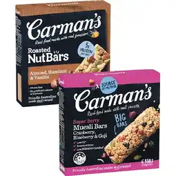 Woolworths Carman’s Nut Bars 160-175g Pk 5, Muesli Bars 150-270g Pk 5-6 or Functional Bakes 175-180g Pk 4-5 offer