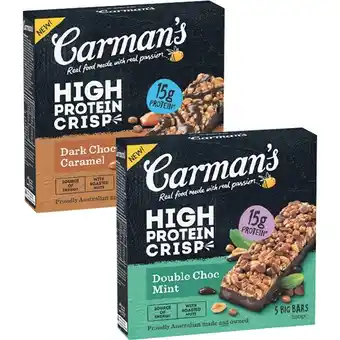 Woolworths Carman’s High Protein Crisp Bars 250g Pk 5 offer