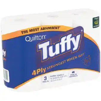 Woolworths Quilton Tuffy Paper Towel Pk 3 offer