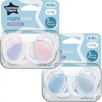 Woolworths Tommee Tippee Night Time Silicone Soothers Pk 2 – Assorted offer