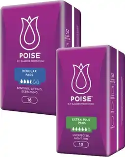 Coles Poise Pads for Bladder Leaks Regular 16 Pack or Extra Plus 10 Pack offer