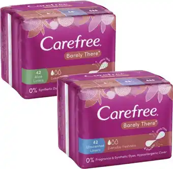 Coles Carefree Barely There Liners Unscented or Scented Aloe 42 Pack offer