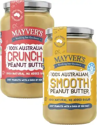 Coles Mayver's Smooth or Crunchy Peanut Butter 375g offer