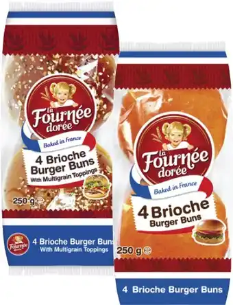 Coles La Fournée Dorée Brioche Burger Buns Original or with Multigrain Toppings 4 Pack 250g offer