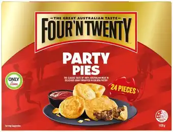 Coles Four'N Twenty Party Pies 24 Pack 1.12kg offer