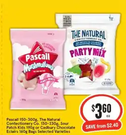 IGA The Natural Confectionery Co., Sour Patch Kids or Cadbury Chocolate Eclairs Bags offer