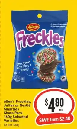 IGA Allen's freckles, jaffas or nestlé smarties share pack offer