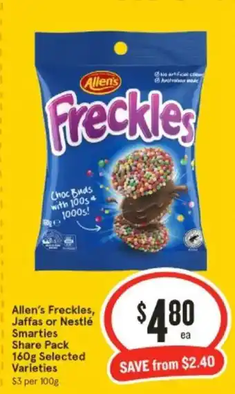 IGA Allen's freckles, jaffas or nestlé smarties share pack offer