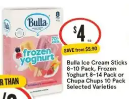 IGA Bulla ice cream sticks, frozen yoghurt or chupa chups offer