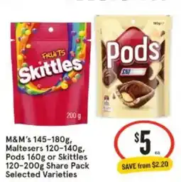 IGA M&m's, maltesers, pods or skittles share pack offer