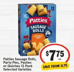 IGA Patties sausage rolls, party pies, pasties or quiches offer