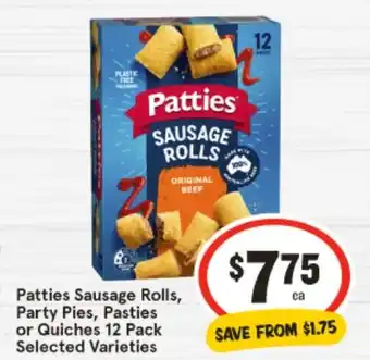 IGA Patties sausage rolls, party pies, pasties or quiches offer