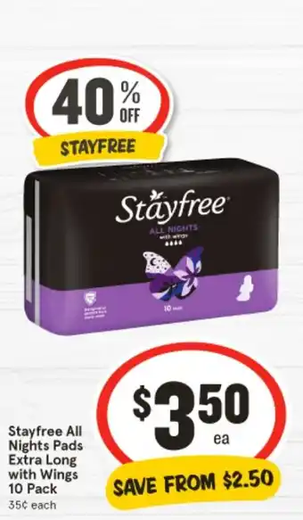 IGA Stayfree All Nights Pads Extra Long with Wings offer