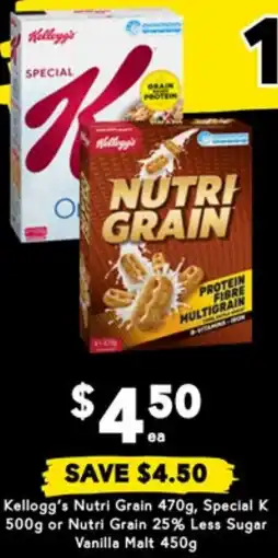 Drakes Kellogg's Nutri Grain, Special K or Nutri Grain  Less Sugar Vanilla Malt offer