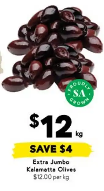 Drakes Extra Jumbo Kalamatta Olives $12.00 per kg offer