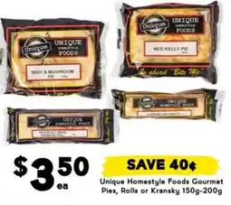 Drakes Unique Homestyle Foods Gourmet Pies, Rolls or Kransky offer