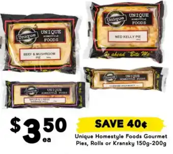 Drakes Unique Homestyle Foods Gourmet Pies, Rolls or Kransky offer