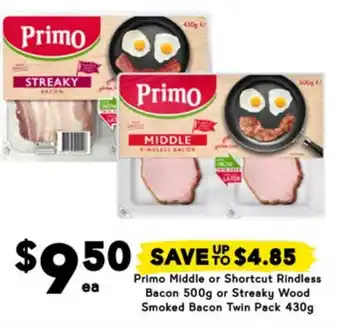 Drakes Primo Middle or Shortcut Rindless Bacon or Streaky Wood Smoked Bacon offer