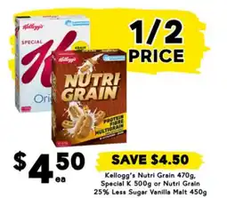 Drakes Kellogg's nutri grain, special k or nutri grain less sugar vanilla malt offer