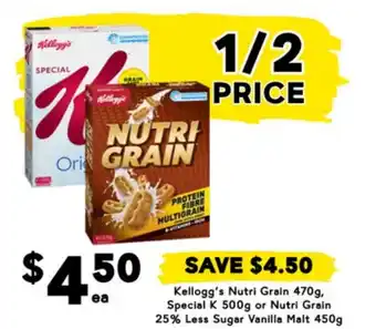 Drakes Kellogg's nutri grain, special k or nutri grain less sugar vanilla malt offer