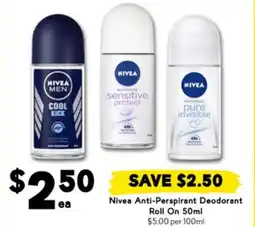 Drakes Nivea Anti-Perspirant Deodorant Roll On offer