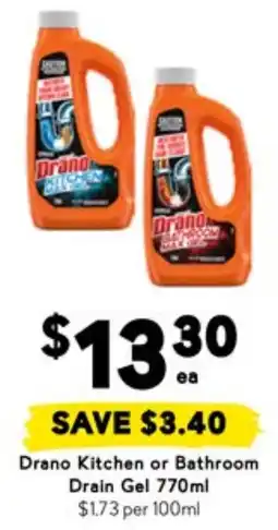 Drakes Drano Kitchen or Bathroom Drain Gel offer