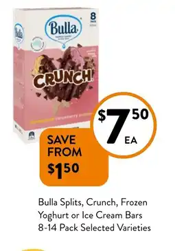 Foodworks Bulla Splits, Crunch, Frozen Yoghurt or Ice Cream Bars offer