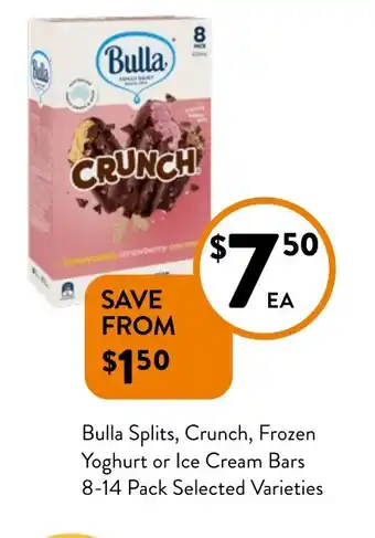 Foodworks Bulla Splits, Crunch, Frozen Yoghurt or Ice Cream Bars offer