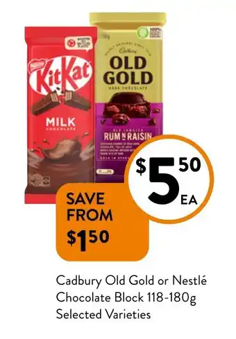 Foodworks Cadbury Old Gold or Nestlé Chocolate Block offer