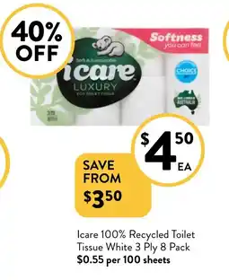 Foodworks Icare 100% Recycled Toilet Tissue White offer