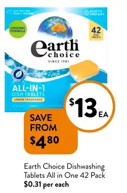 Foodworks Earth Choice Dishwashing Tablets All in One offer