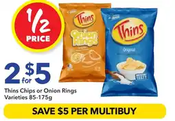 Ritchies Thins Chips or Onion Rings Varieties offer