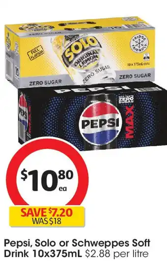 Coles Pepsi, solo or schweppes soft drink offer