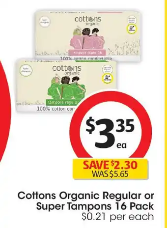 Coles Cottons Organic Regular or Super Tampons offer